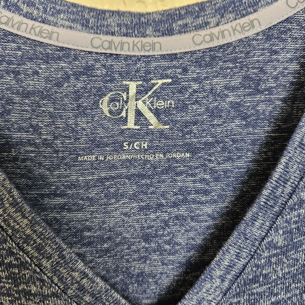 Calvin Klein Blue Heather Faux Wrap V-Neck Stretch Blouson T-Shirt Women's Small - Picture 4 of 6